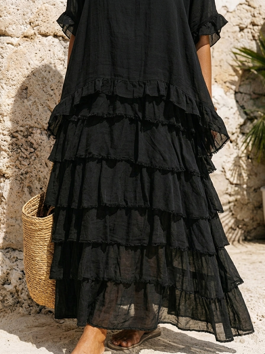 Women's Ruffle Tiered Flowy Chiffon Maxi Dress