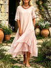 Solid Flow Double Layer Flounce Sleeve Irregular Hem Maxi Dress