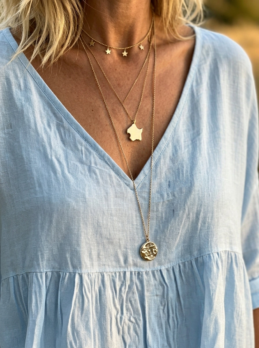 Women's V Neck 3/4 Sleeve Peplum Linen Casual Blouse