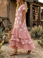 Rustic Polka Dot Tiered Ruffle Maxi Dress