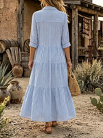Coastal Breeze Striped Tiered Shirt Dress