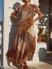 Vintage Art Comfortable Summer Fabrics Leopard Print Color Blocked Chiffon Dress