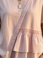 Women’s Round Neck Rolled Cuff Layered Ruffle Hem Casual Blouse