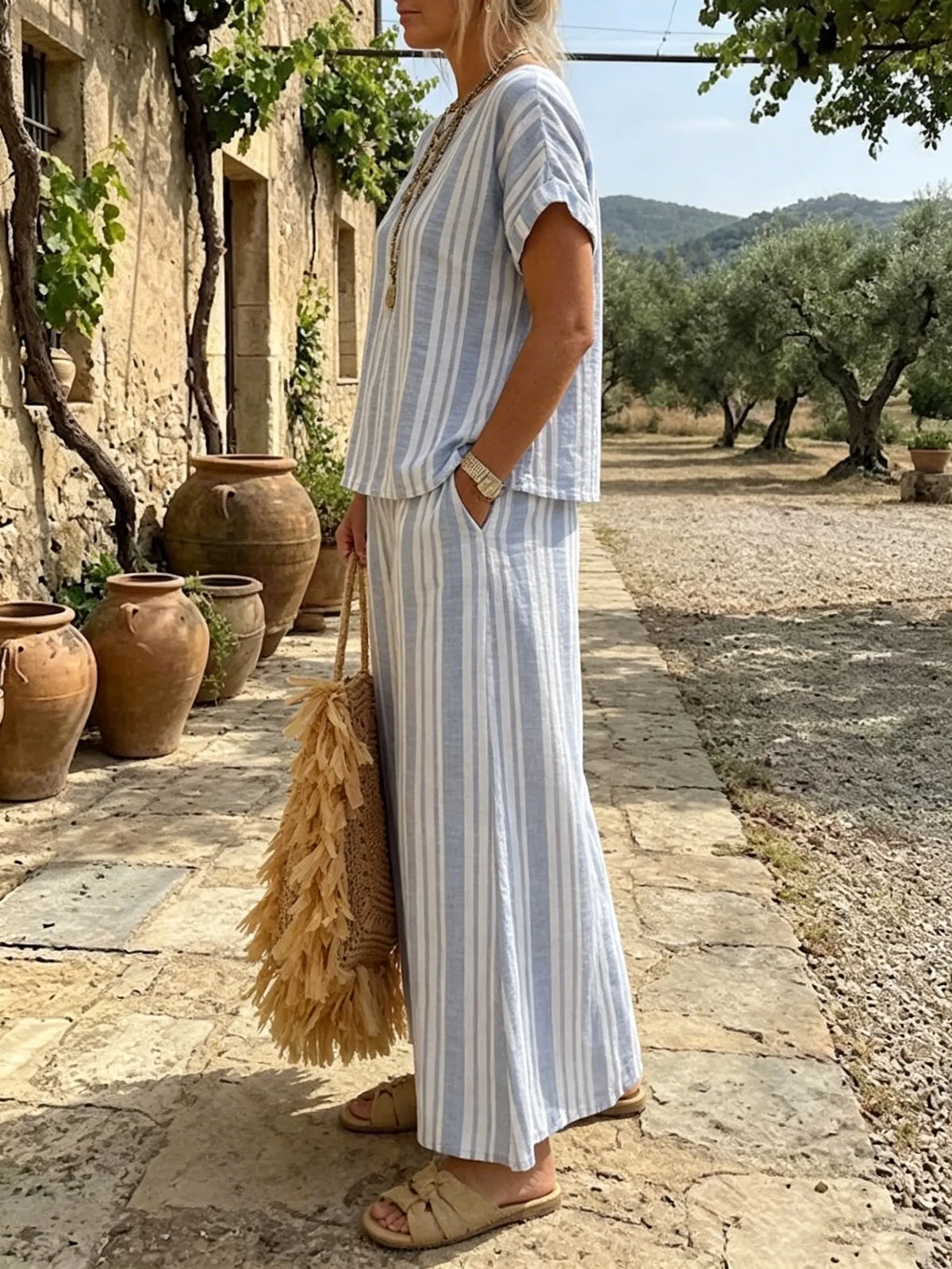 Women's Classic Striped Relaxed Two-Piece Set