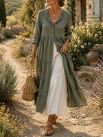 Women's Solid Textured Stand Collar Tiered Ruffle Long Kimono Dress