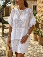 Women's Sheer White Floral Top