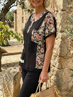 Women's Floral Patchwork Lace Short Sleeve Top