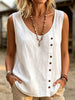 Women’s U Neck Sleeveless Button Detail Linen Tank Top