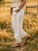 Women's Solid Linen-Blend Harem Pants with Pockets
