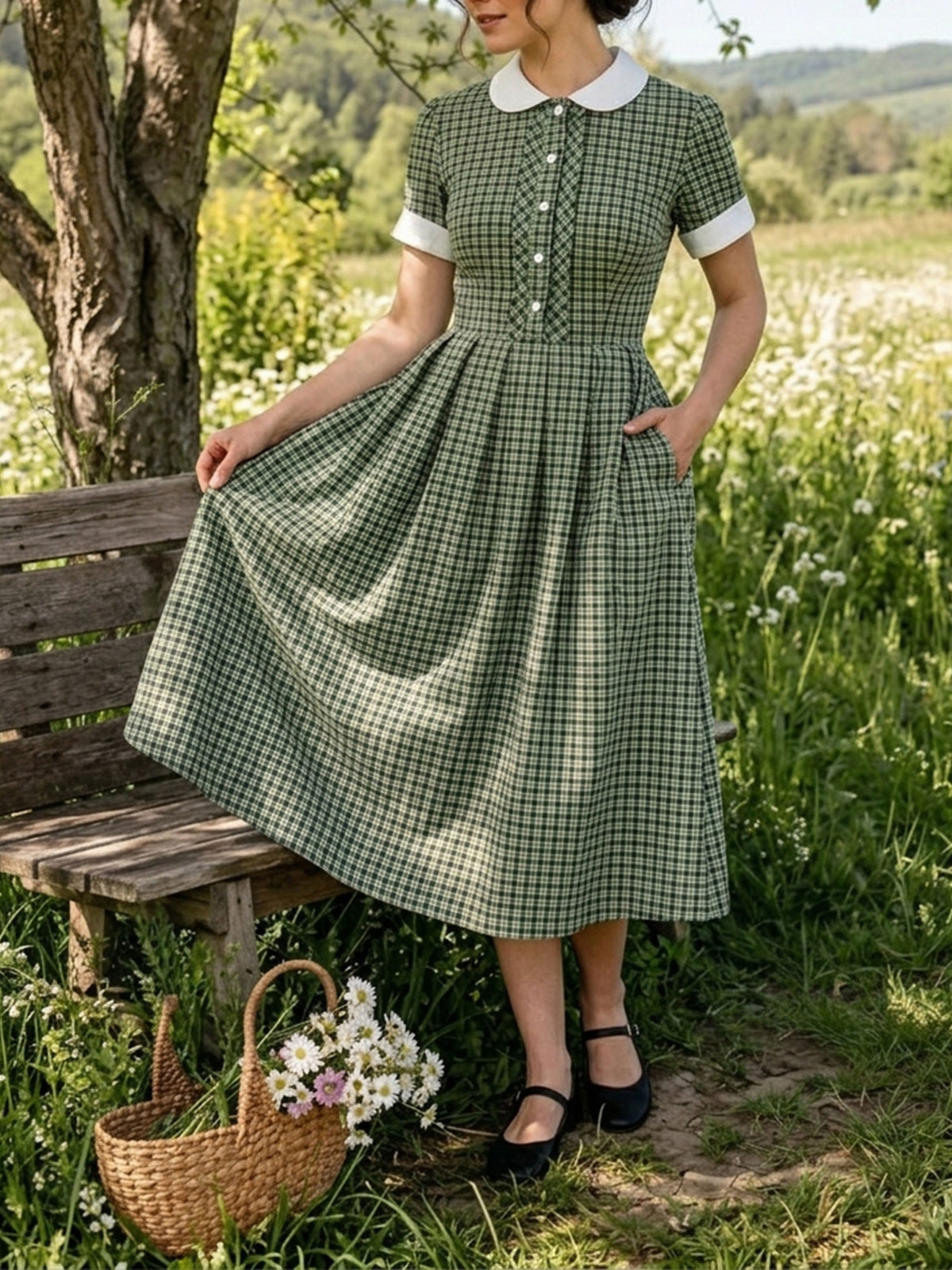 Women’s Casual Vintage Cotton Short Sleeve Pocket Dress