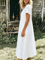 Women’s Casual Cotton Short Sleeve Round Neck Pocket Maxi Dress