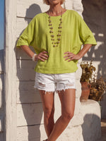 Vintage Art Comfortable Summer Fabrics Cotton Linen Blend Shirt