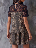 Vintage Art Comfortable Fabrics Hollowed Out Lace Patchwork LeopardDress