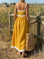 Sunlit Meadow Mustard Linen Midi Dress