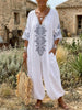 Boho Linen V Neck 3/4 Sleeve Pocket Jumpsuit