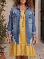 Vintage Art Elegant Lace Patchwork Ripped Denim Jacket
