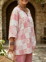 Women's Patchwork Frayed Edge Top