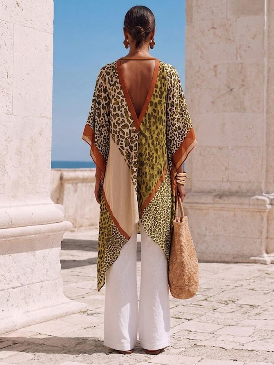 Loose, Comfortable Chiffon Top With Animal Print Paneling