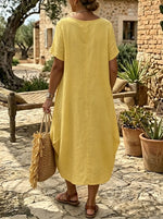 Women's Yellow Asymmetrical Pocket Midi Dress