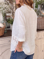 Vintage Art Comfortable Summer Fabrics Cotton Linen Patchwork Openwork Lace Shirt