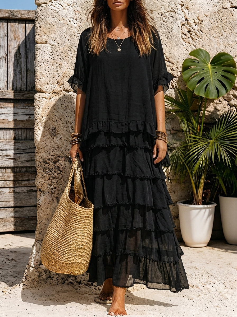 Women's Ruffle Tiered Flowy Chiffon Maxi Dress