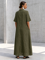 Elegant Olive Green Dress With Metal Buttons
