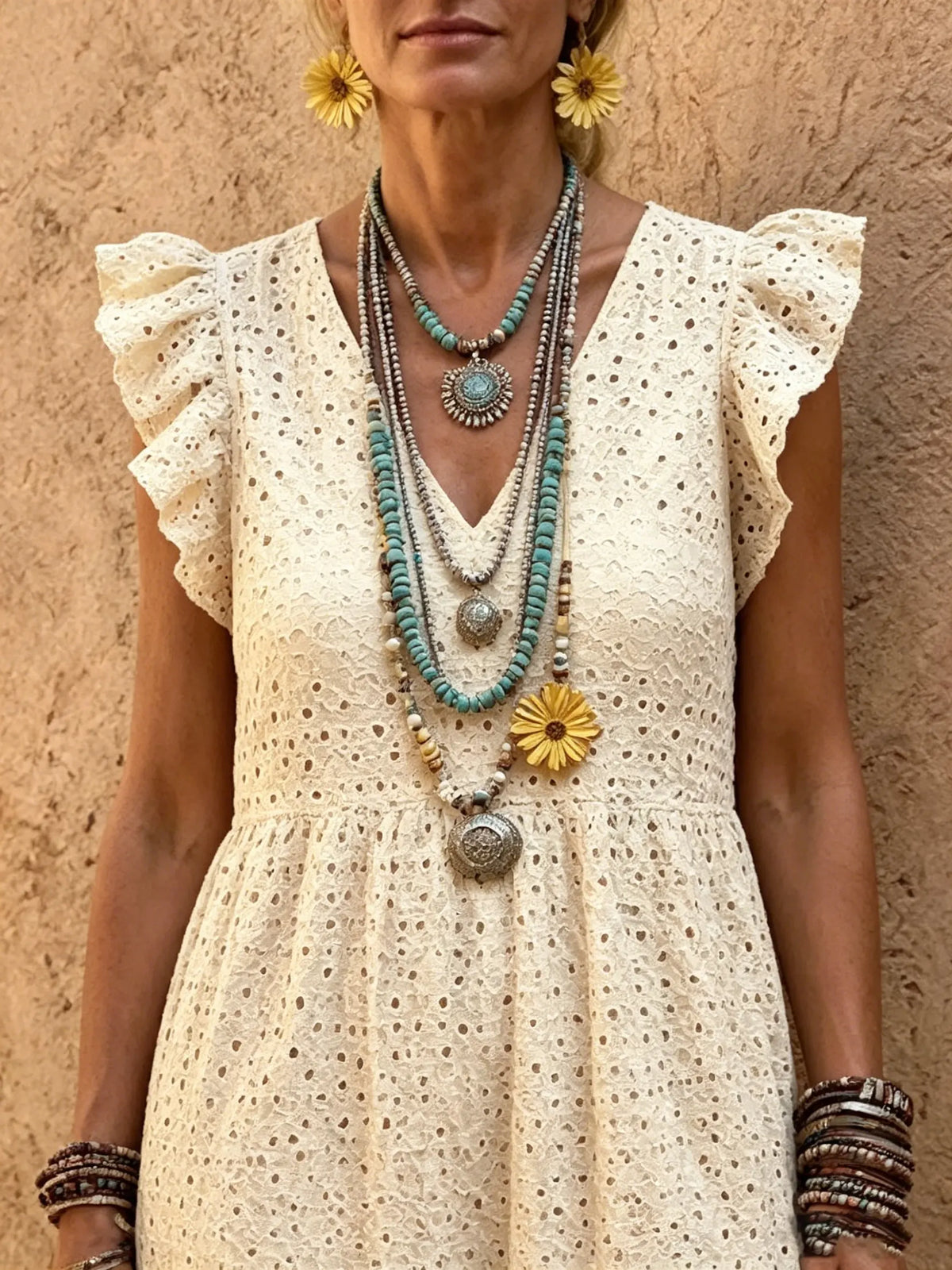 Women's Vintage Eyelet Ruffle Maxi Dress