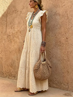 Women's Vintage Eyelet Ruffle Maxi Dress