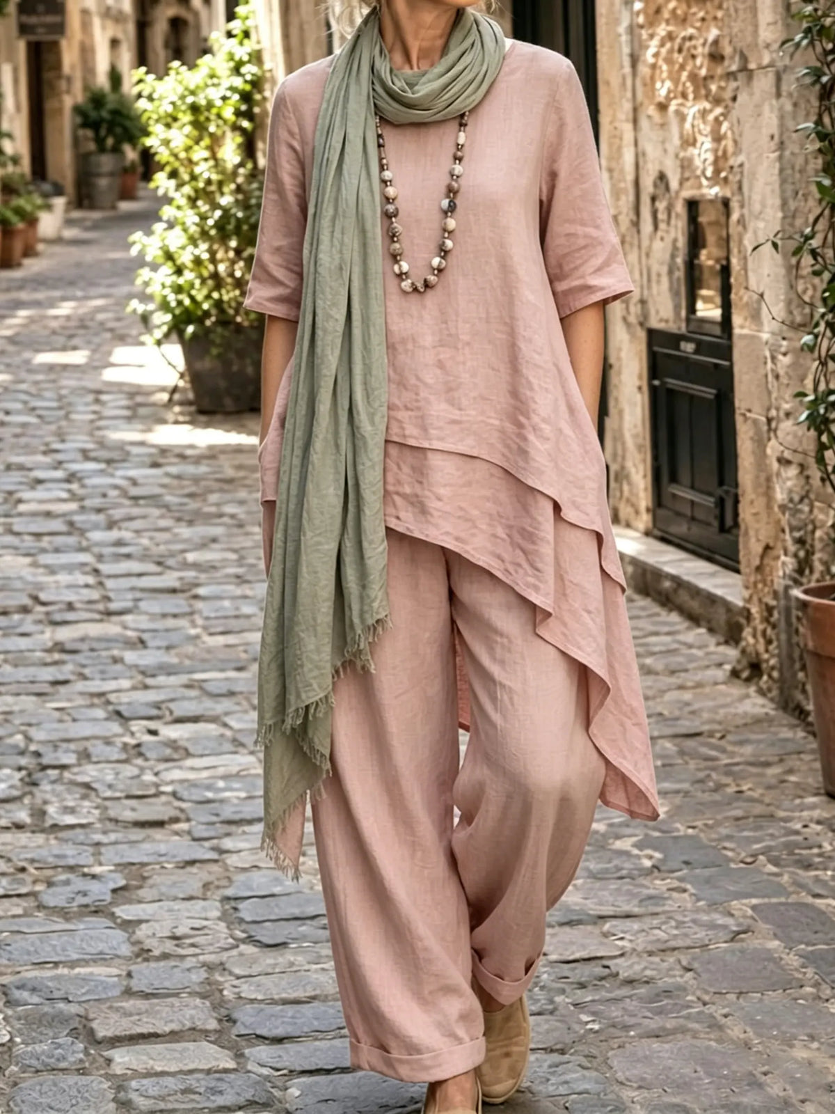 Rosewood Layered Linen Tunic Set