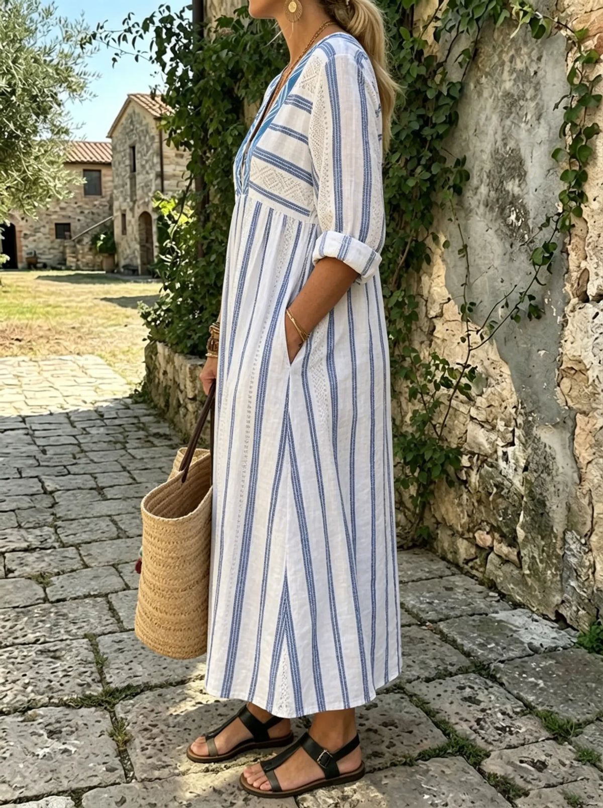 Women's Striped Geometric Maxi Dress
