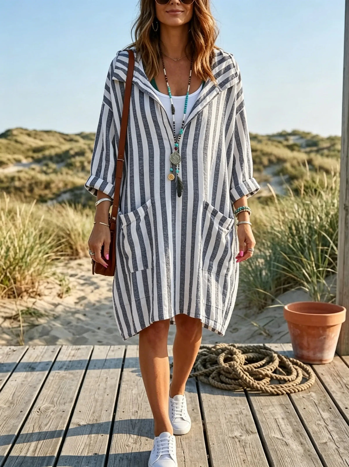 Nautical Breeze Striped Oversized Shirt Dress