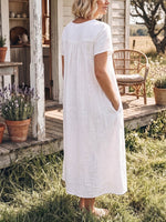 Vintage Art Comfortable Summer Fabrics Cotton And Linen Patchwork Embroidery Dress