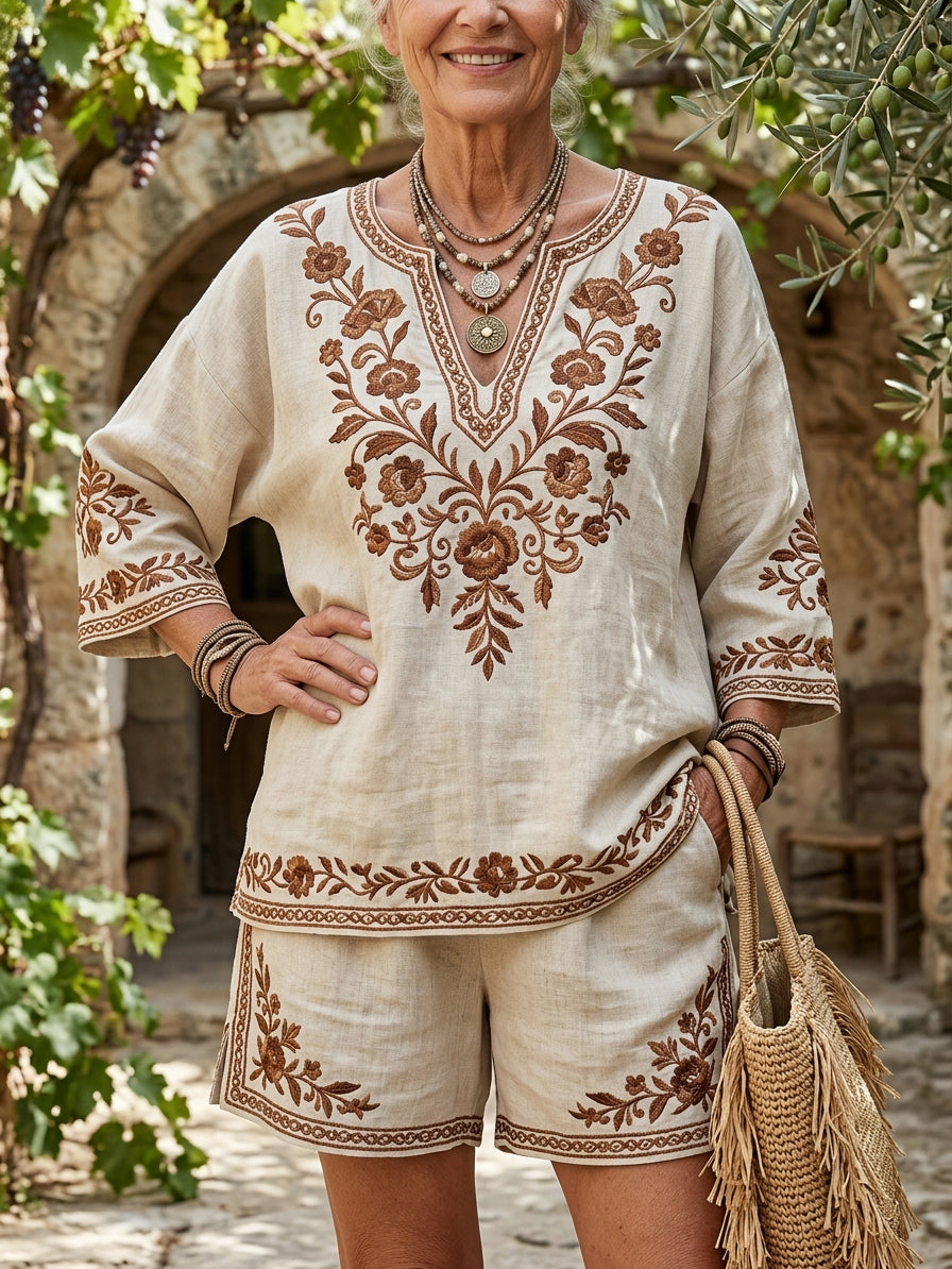 Women's Ethnic Prints Linen-Blend Short Set