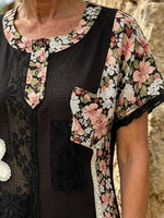 Women's Floral Patchwork Lace Short Sleeve Top