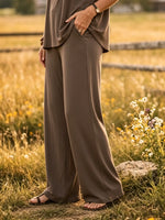 Women's Solid Knit Elastic Waist Wide Leg Lounge Pants