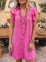 Vintage Art Comfortable Summer Fabrics Linen Blend Patchwork Dress
