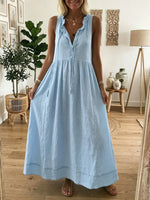 Serene Sky Blue Sleeveless Tiered Maxi Dress