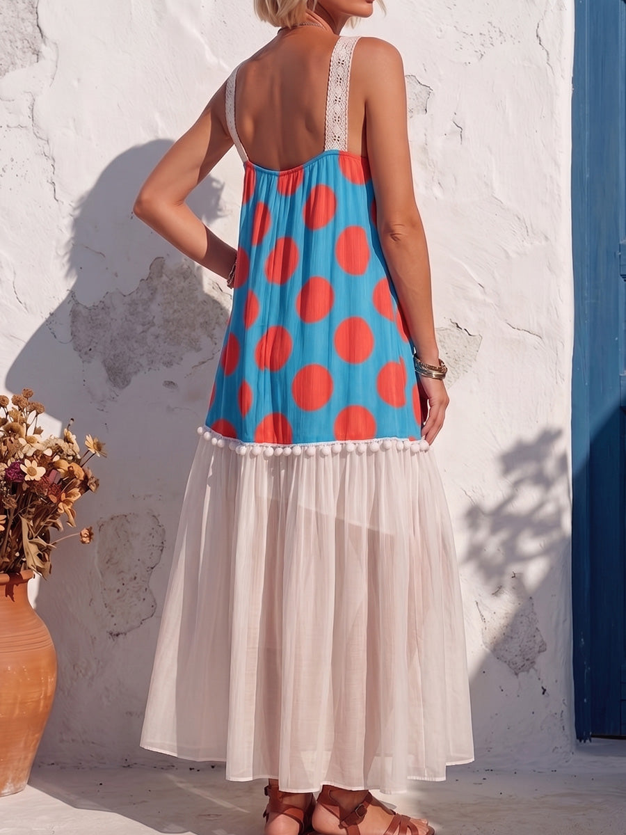 Vintage Art Comfortable Summer Fabrics Patchwork Chiffon Dress