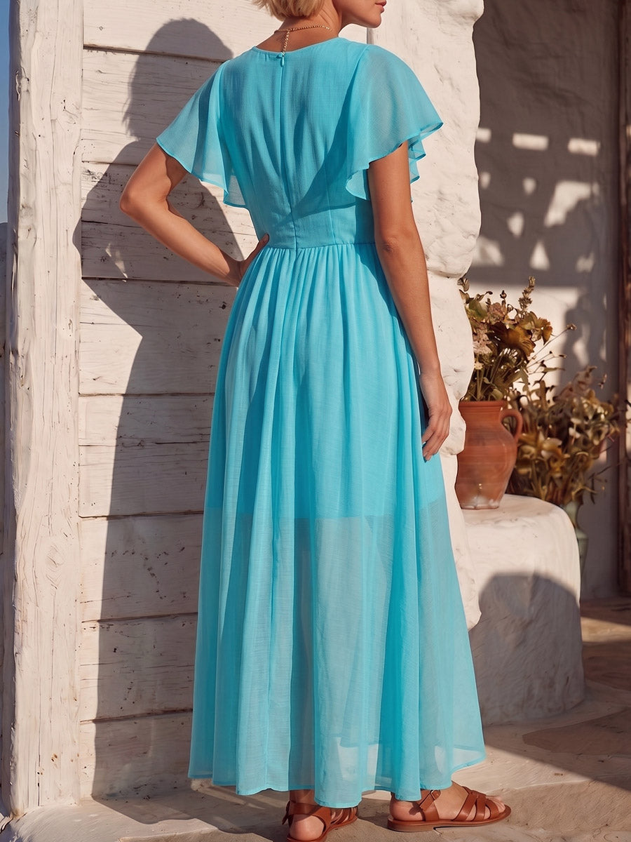 Vintage Art Comfortable Summer Fabrics Patchwork Chiffon Dress