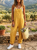 Women's Solid Workwear Pocket Cuffed Linen Overalls Jumpsuit