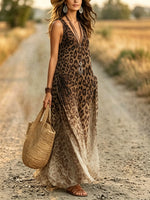 Women's Leopard Ombre V-Neck Maxi Dress