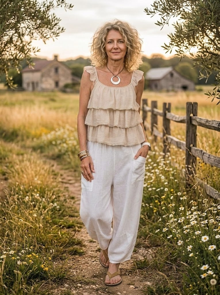 Women's Solid Linen-Blend Harem Pants with Pockets