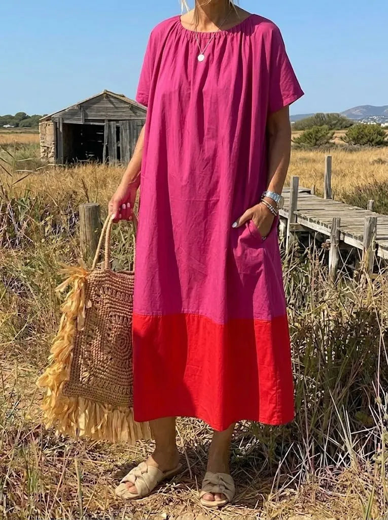 Color-Block Oversized Linen Dress