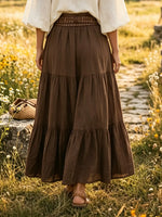 Women's Solid Tiered Ruffled Linen-Blend Maxi Skirt