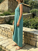 Women's Solid Tie Strap V Neck Irregular Wide Leg Cami Jumpsuit