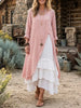 Women's Open Front Long Tunic Cardigan Ruffle Tiered Dress Two Piece Set