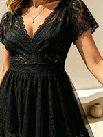 Women's Solid Lace Sheer V-Neck Midi Dress
