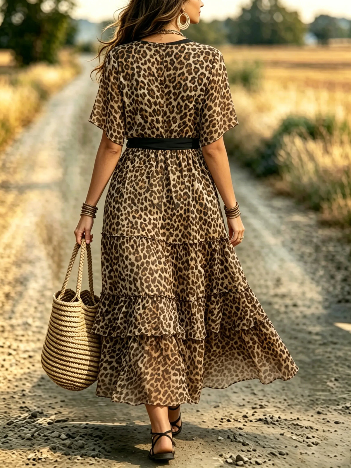 Women's Leopard Print Bow Tie Layered Dress