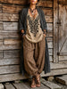 Womens Boho Printed Tank Long Cardigan & Harem Pants Linen Outfit 3 Piece Set