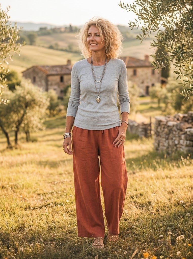 Women's Solid Linen-Blend Drawstring Waist Wide Leg Pants